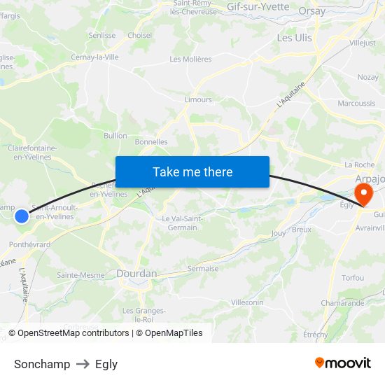 Sonchamp to Egly map