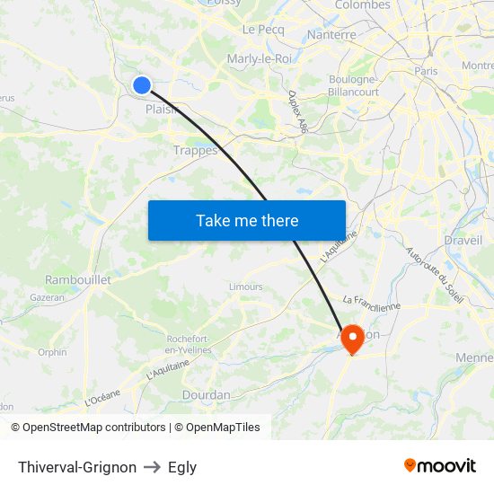 Thiverval-Grignon to Egly map