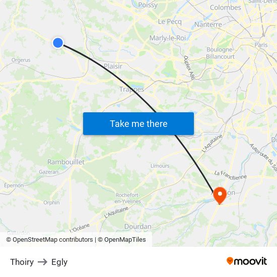 Thoiry to Egly map