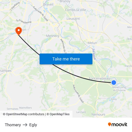 Thomery to Egly map