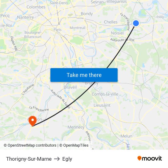 Thorigny-Sur-Marne to Egly map