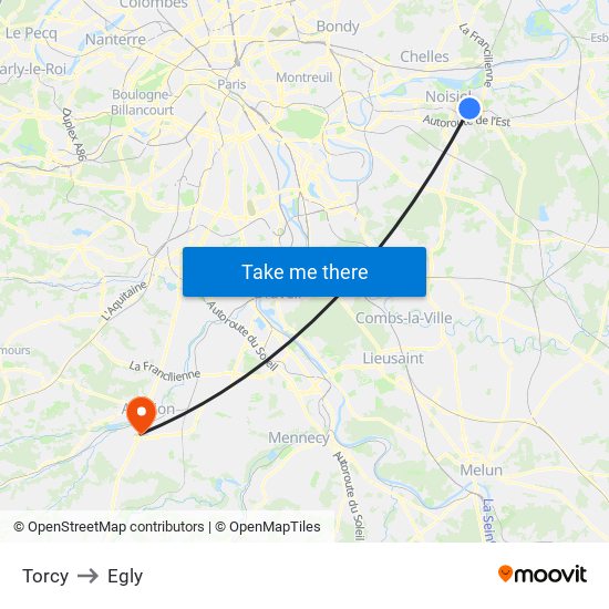 Torcy to Egly map