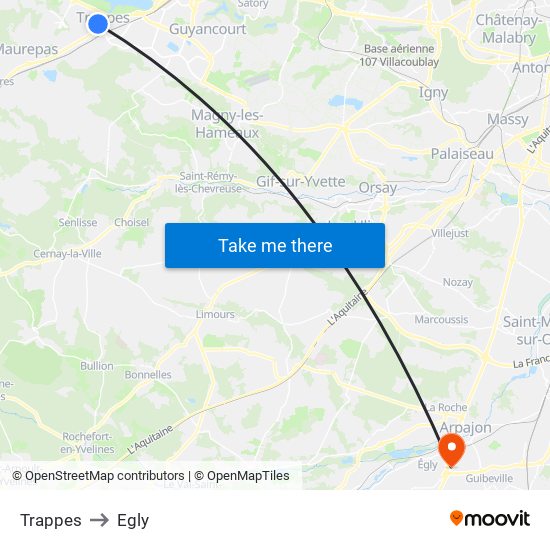 Trappes to Egly map