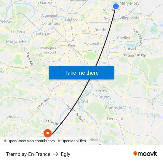 Tremblay-En-France to Egly map