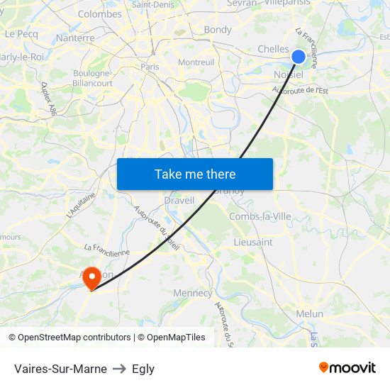 Vaires-Sur-Marne to Egly map