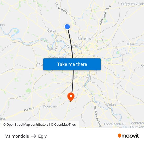 Valmondois to Egly map
