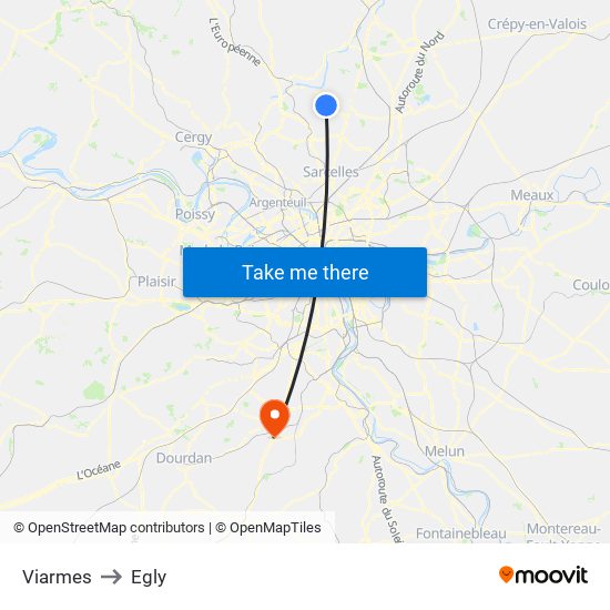 Viarmes to Egly map