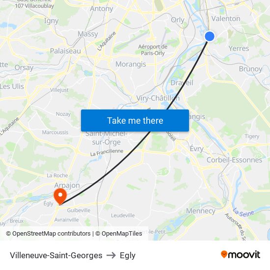 Villeneuve-Saint-Georges to Egly map