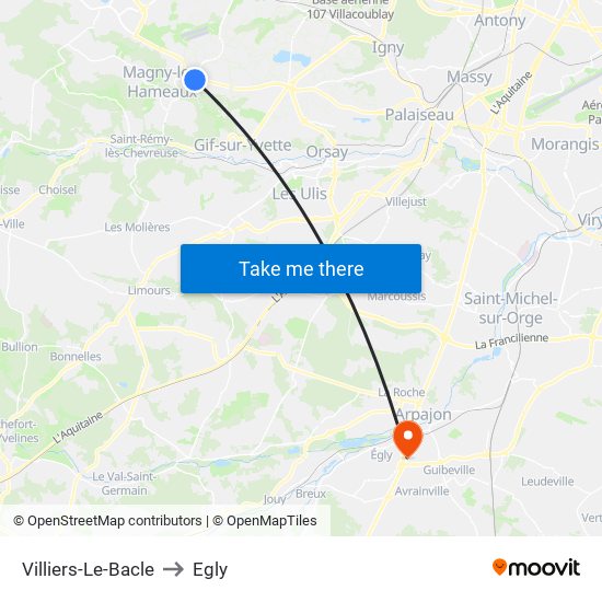 Villiers-Le-Bacle to Egly map