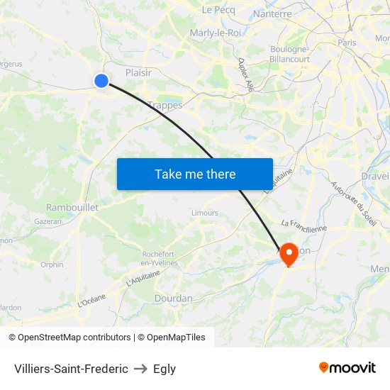 Villiers-Saint-Frederic to Egly map