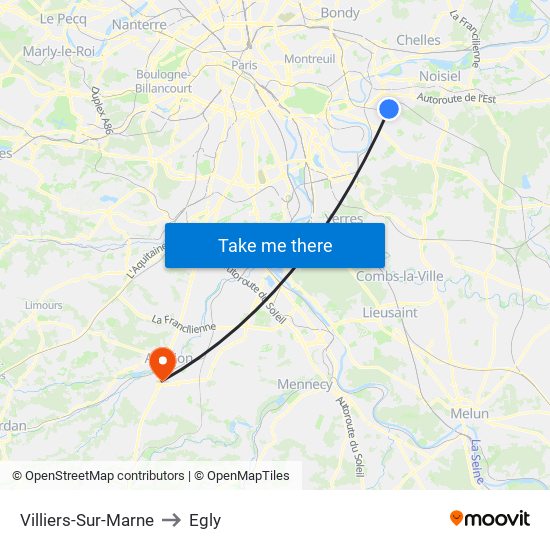 Villiers-Sur-Marne to Egly map