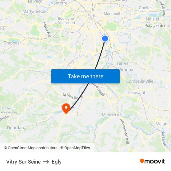 Vitry-Sur-Seine to Egly map