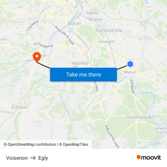 Voisenon to Egly map