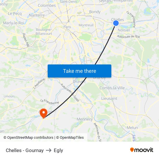 Chelles - Gournay to Egly map