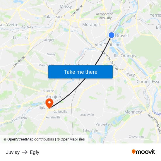 Juvisy to Egly map