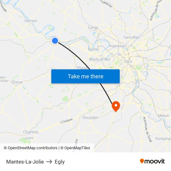 Mantes-La-Jolie to Egly map