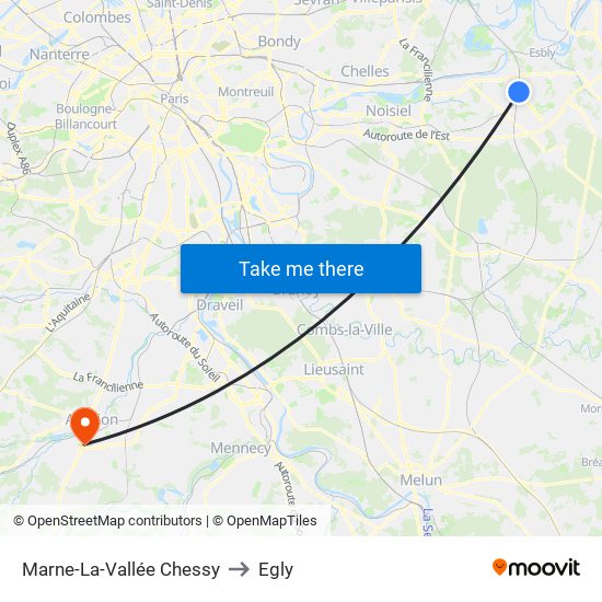 Marne-La-Vallée Chessy to Egly map