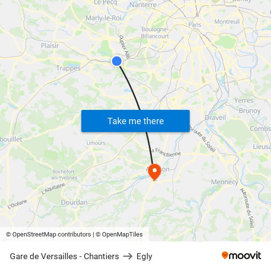 Gare de Versailles - Chantiers to Egly map