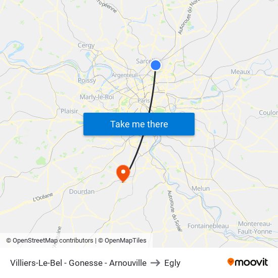 Villiers-Le-Bel - Gonesse - Arnouville to Egly map