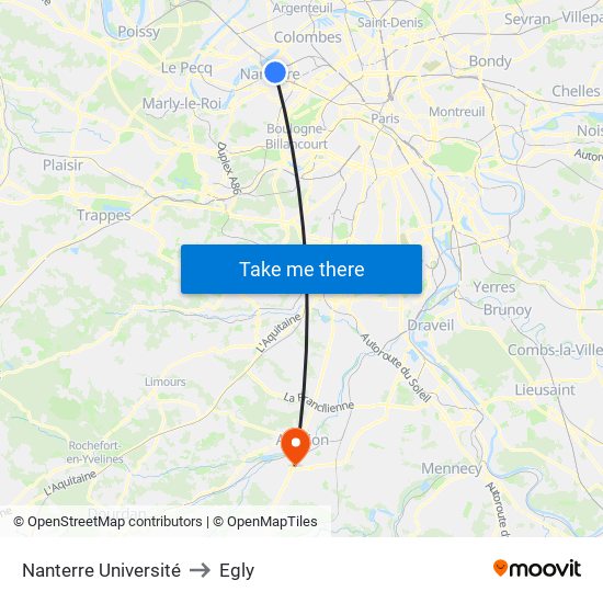 Nanterre Université to Egly map