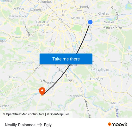 Neuilly-Plaisance to Egly map