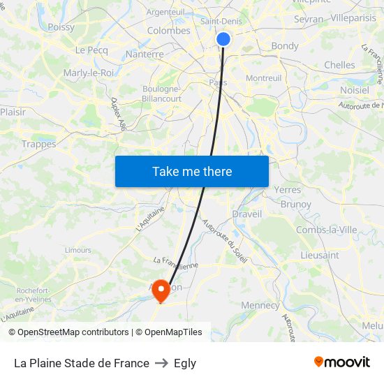 La Plaine Stade de France to Egly map