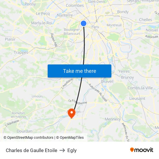 Charles de Gaulle Etoile to Egly map