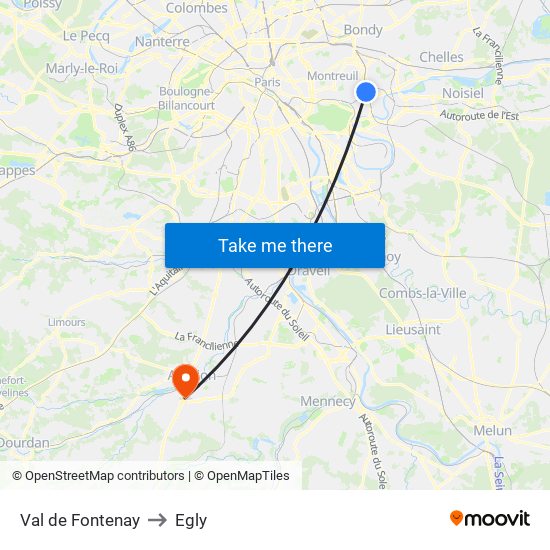 Val de Fontenay to Egly map
