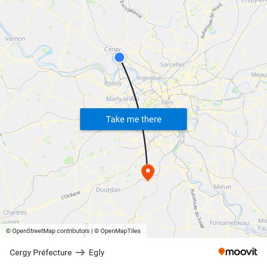 Cergy Préfecture to Egly map