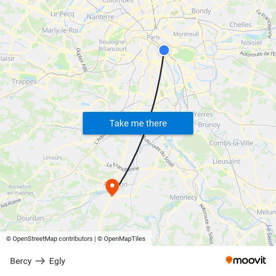 Bercy to Egly map