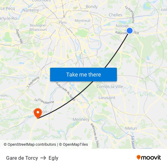 Gare de Torcy to Egly map