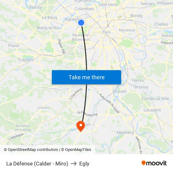 La Défense (Calder - Miro) to Egly map