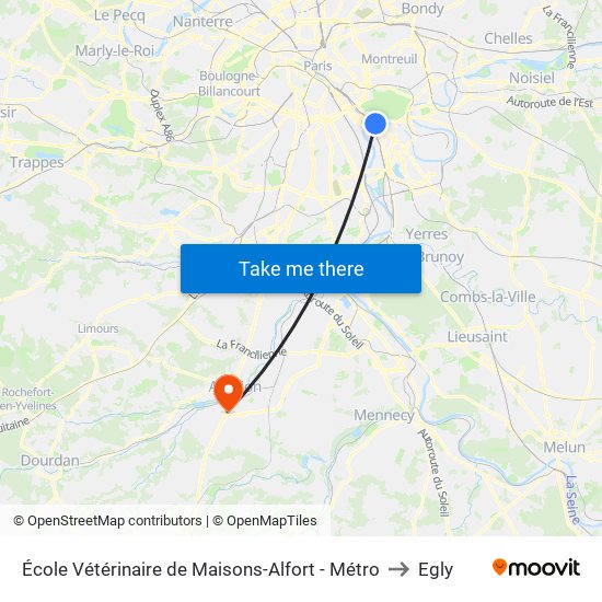 École Vétérinaire de Maisons-Alfort - Métro to Egly map