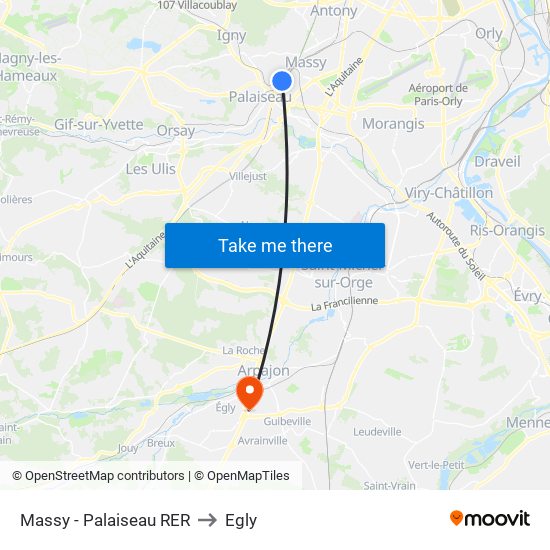 Massy - Palaiseau RER to Egly map