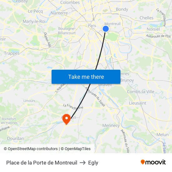 Place de la Porte de Montreuil to Egly map