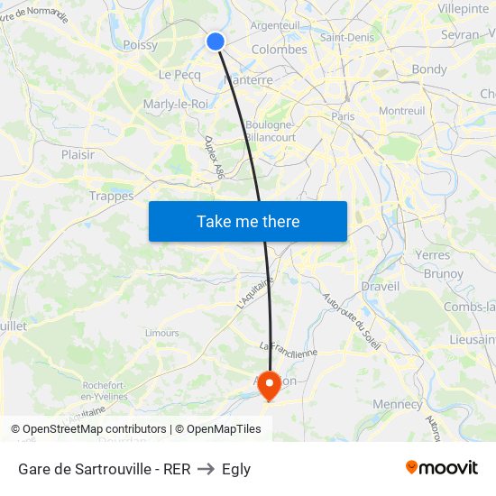 Gare de Sartrouville - RER to Egly map