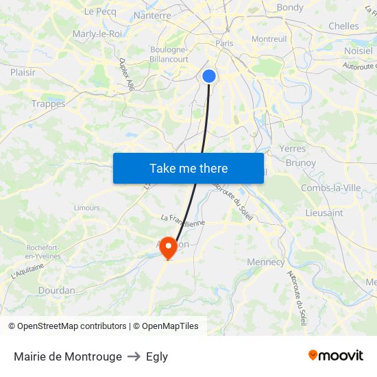 Mairie de Montrouge to Egly map