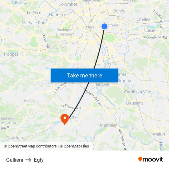 Gallieni to Egly map
