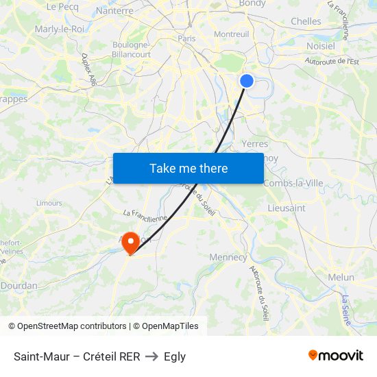 Saint-Maur – Créteil RER to Egly map