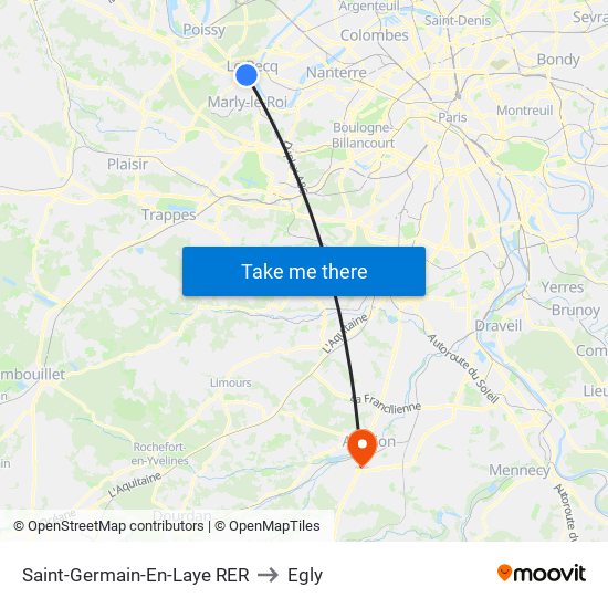 Saint-Germain-En-Laye RER to Egly map