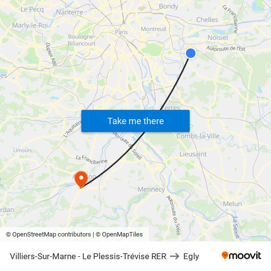 Villiers-Sur-Marne - Le Plessis-Trévise RER to Egly map
