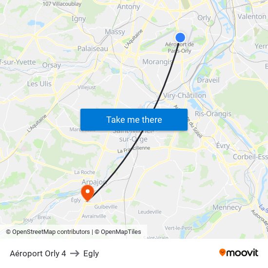 Aéroport Orly 4 to Egly map