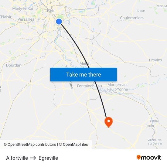 Alfortville to Egreville map