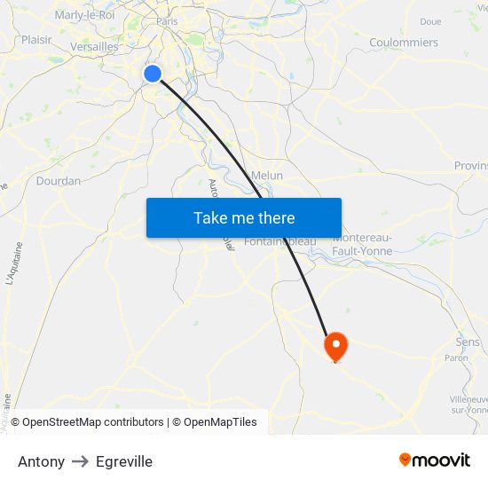 Antony to Egreville map