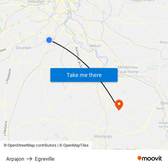 Arpajon to Egreville map