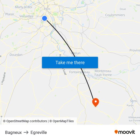 Bagneux to Egreville map
