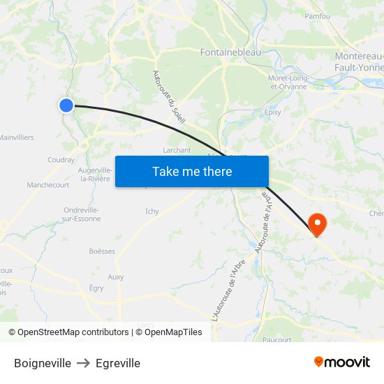 Boigneville to Egreville map