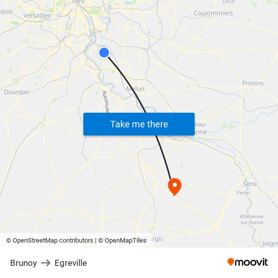 Brunoy to Egreville map