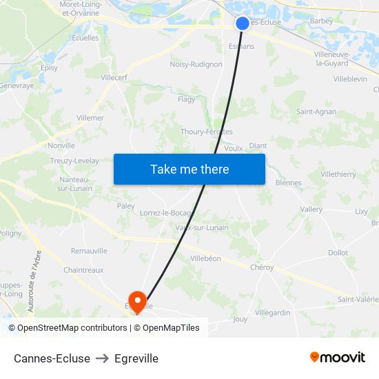 Cannes-Ecluse to Egreville map