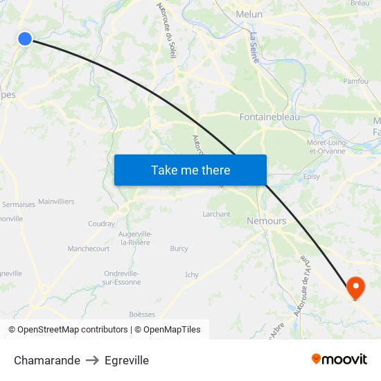 Chamarande to Egreville map